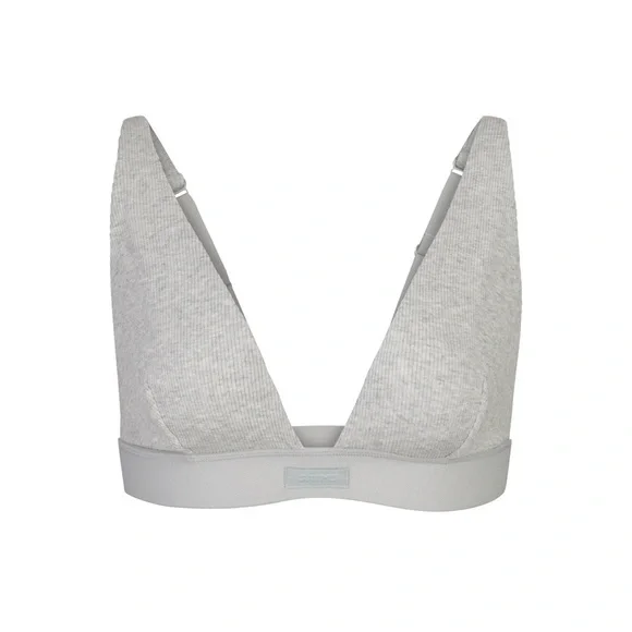 SKIMS bralette cotton ribbed plunge vneck heather gray adjustable - Picture 5 of 8